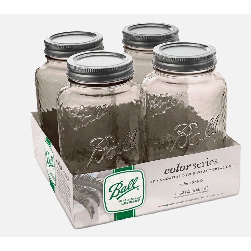 32 Oz Vintage Mason Jars Quart Canning Jars Lids 4-Pack Sand Color Series